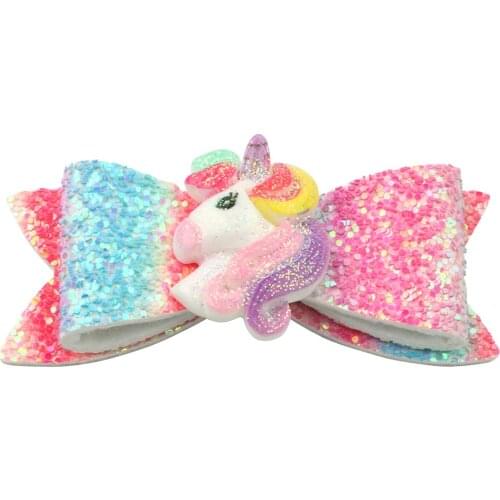 2pcs/lot Glitter Hairclips Big Sequin Bows Unicorn Decoration Gradient Color Shimmer Swallowtail Designs Children Girls Headwear