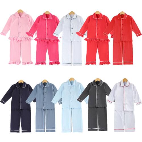 2020 kids pajamas fall winter 100 cotton boys girls pyjamas set blank sleepwear frill christmas pyjamas