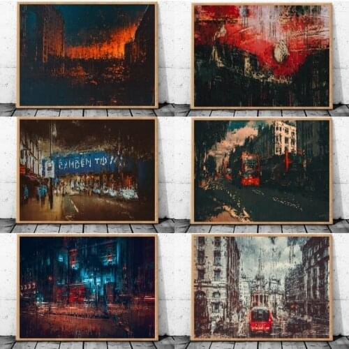 Red Bus London City Landscape Abstract Retro Poster Canvas Art Print Home Decor