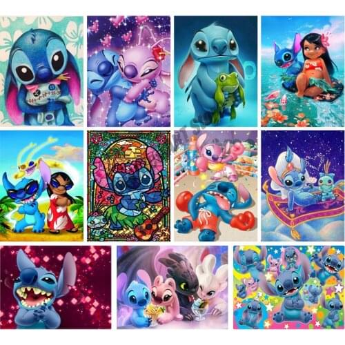 Diy 5d Diamond Painting Cartoon Cross Stitch Kits Lilo & Stitch Diamond Embroidery Picture Anime Mosaic Kids Home Decor Gift