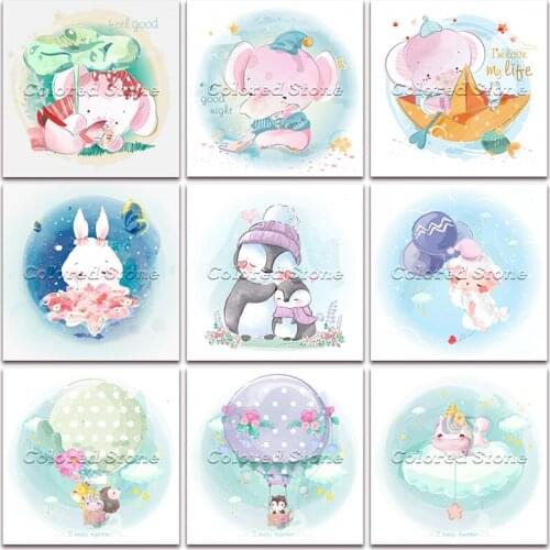 New Diamond painting Cartoon Animals Unicorn Rabbit Owl Penguin 5D DIY Full Square Drill embroidery 3D Round mosaic Drawing 1209