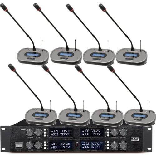 EM8000 Mute Function UHF Wireless 8 Microphone Conference System 8 Gooseneck Designed For Meeting Room