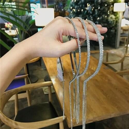 Shiny Rhinestone Tassel Headbands For Women Fashion Crystal Headband Temperament Hanging Hair Accessories Wedding Jewelry