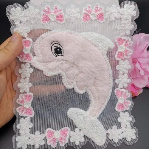 Large lace lace embroidery cartoon dolphin pattern cloth stickers whale fashion clothes net gauze decorative patch appliques