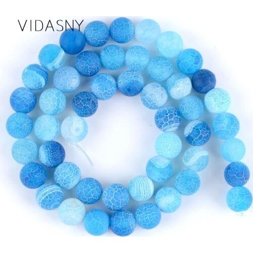 Lake Blue Frost Cracked Agates Natural Stone Beads For Jewelry Making 4 6 8 10 12mm Round Loose Beads Diy Necklace Bracelet 15