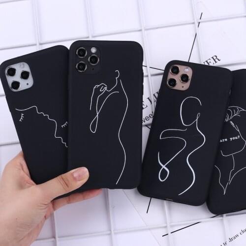 Abstract Simple Line Sketch Phone Case for iPhone 11 Pro MAX 6 6s 7 Plus 8 X XS Max XR Cover Soft Silicone Black Phone Cases Gel