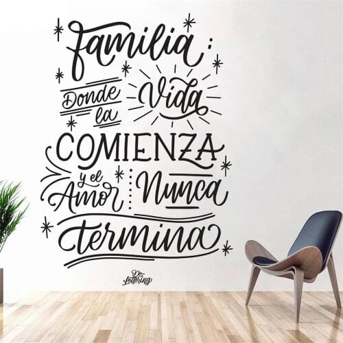 Familia Donde Ea Vida Comienza Spanish Quotes Wall Decals Mural Vinyl Bedroom Livingroom Home Decoration Stickers Poster RU2160