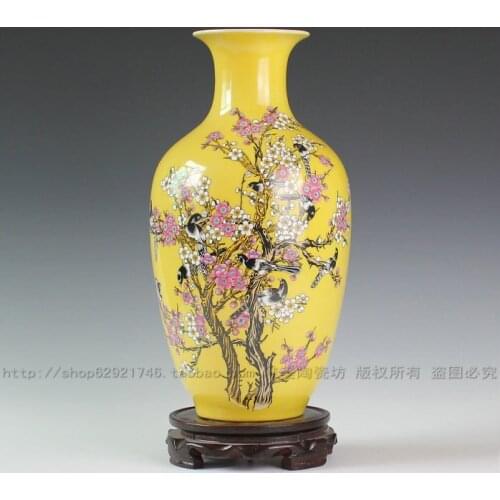 Jingdezhen porcelain enamel glaze huang lotus seed bottle annunciation porcelain vase