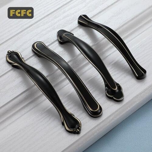 FCFC Black Gold Cabinet Handles Solid Zinc Alloy Kitchen Cupboard Pulls Drawer Knobs Furniture Handle Hardware