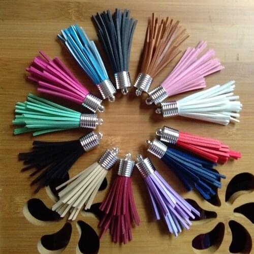 FUYIER New Asymmetric Leather Tassel Silver Top DIY Jewelry Accessories For Key chains Earrings Charming Pendant 7.8cm 12pcs/lot