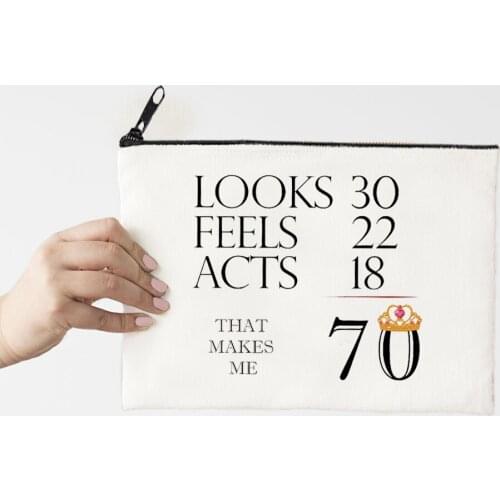 70 Years Makeup Bag Flowers Alphabet Printed Canvas Storage Bag Cosmetic Bags for Bride Proposal Gift Cosmetic Make Up Storage