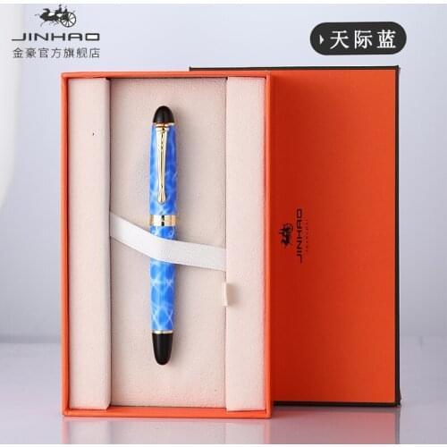 JINHAO X450 Luxury Dazzle Blue Fountain Pen 0.5mm/1.0mm Bent Nib Metal Inking Pens for Office Supplies School Supplies