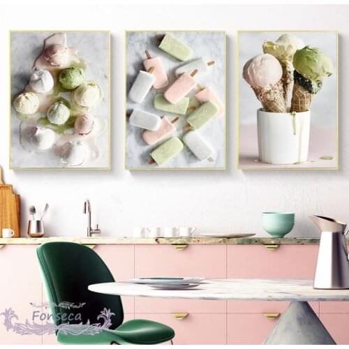 Nordic Delicious Pink Blue White Ice Cream Canvas Painting Posters and Prints Wall Art Pictures for Kitchen Baking Coffee Shop