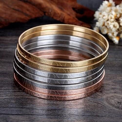 Classic style Granny Chic 7pcs/Set Silver/Gold/Rose gold Stainless Steel Round Bangle Fashion Jewelry for Women On Sale 4MM