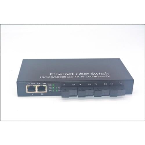 Ethernet Fiber Switch Gigabit Media Converter 2-Port 10/100/1000Base-Tx to 4-Port 1000Base-Fx Dual Fiber SC 20KM 1310nm AC Power