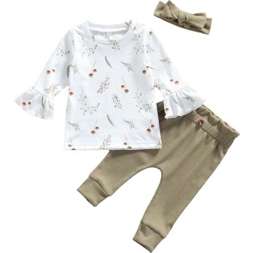 Newborn Baby Girl Clothes Set Floral Printed Long Sleeve Tops T Shirt Pants Bow Headband Autumn Clothing Baby Outfit