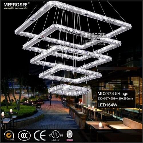 Square Crystal LED Pendant Light Fixture Rectangle Crystal Hanging Lamp 5 Squares Crystal Stair Lighting for Hotel Hallway Villa