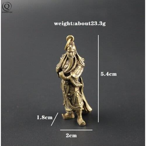 Copper Guan Gong Statue Keychain Pendants Chinese God of Wealth Handmade Vintage Pure Brass Lucky Key Chiains Car Bag Keys Rings