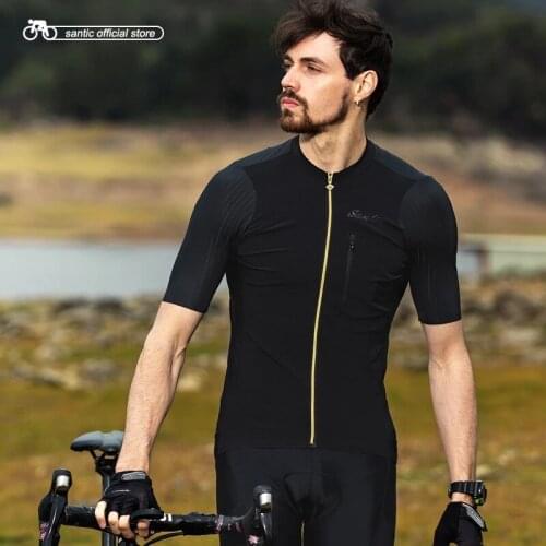 Santic M8C02132 Men Cycling Jersey Short Sleeve Pro Fit Imported Italian Fabric Cuffs MTB Road Bike Pro Short Jersey Asian Size