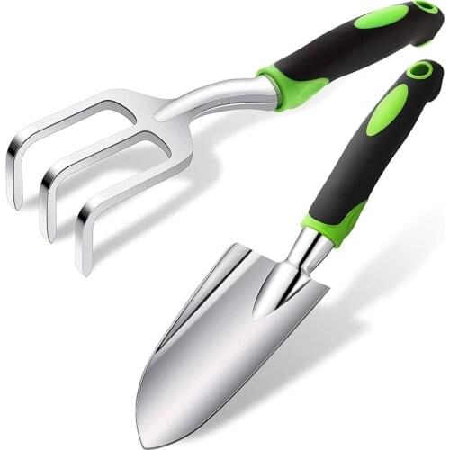 Gardening Tools Set, Garden Hand Shovel Garden Trowel Cultivator Rake with Rubberized Anti-Slip Handle Planting Tools