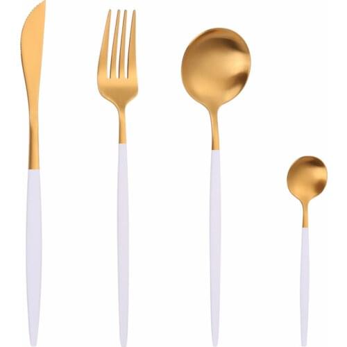 Steel Dinnerware Set 4 Pieces Table Knife Fork Spoon Teal Golden Flatware Spoon Rainbow Cutlery Set Tableware Gold Dropshipping