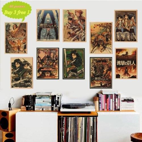 Attack on Titan A Style Japanese Cartoon Comic Kraft Paper Wall Stickers Bar Poster Retro Decorative Painting