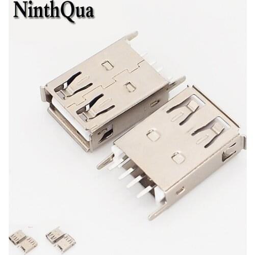 NinthQua 10pcs USB 2.0 Female jack AF 17.5 MM vertical 4 Pin Copper Needle Flat / Curled Edges DIY Connector