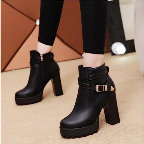 2021 new top High quality leather boots women super 10cm high heels platform ankle boots for women round toe autumn winter shoes
