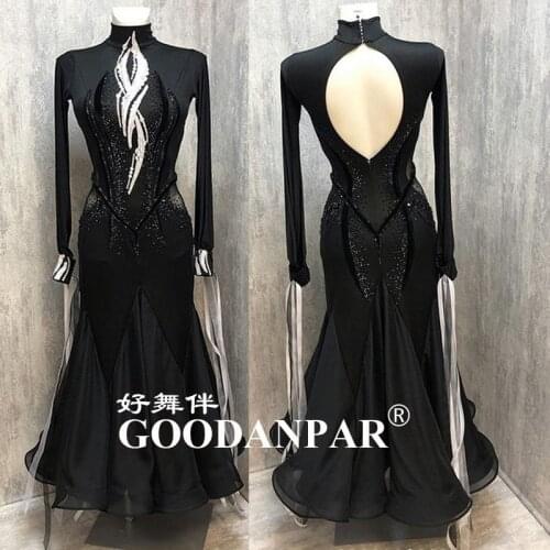 NEW Ballroom Dancing Dress Newest Design Woman Modern Waltz Tango Dance Dress/standard long sleeve high neck party clothes black