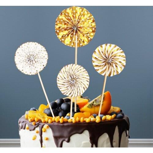 New 4 PCs/lot Mini Paper Fan Birthday Cupcake Topper Sun Flower Heart Cake Topper for Wedding Birthday Party Cake Decorations