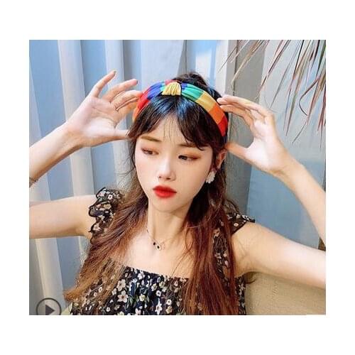 Korean fabric rainbow color headband super fairy wide side ocean face small headband wild hair card hairline hair accessories ne