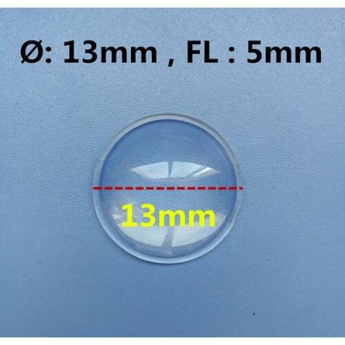 Optical PMMA plano convex lens diameter 13mm focal length 5mm