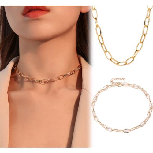 Trendy Link Chain Choker Necklace For Women Collar Necklace Collares Jewelry Punk Style Alloy O-chain Chains Necklaces Gifts