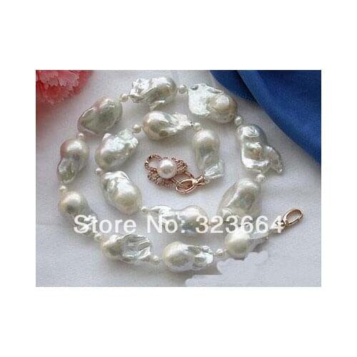 Rare HUGE 23" 30mm white baroque keshi reborn PEARL NECKLACE