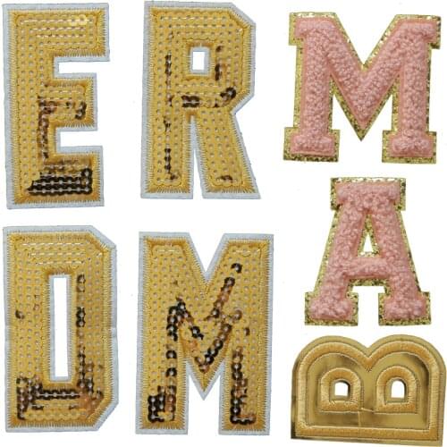 Pink Towel Sequin 3D English Alphabet Patch Clothing Embroidery Decal Childrens And Womens Clothing Name Accessories Badge