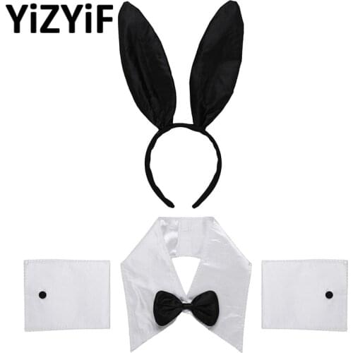 YiZYiF Sexy Bunny Cosplay Costumes Erotic Lingerie Role Play Costume Rabbit Suit Rabbit Ears Headband Collar Bowtie Cuffs Set