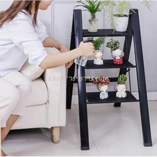 Family Multifunctional Folding Ladder Thickened Aluminum Alloy Herringbone Ladder Flower Rack Three Step Stairs Portable