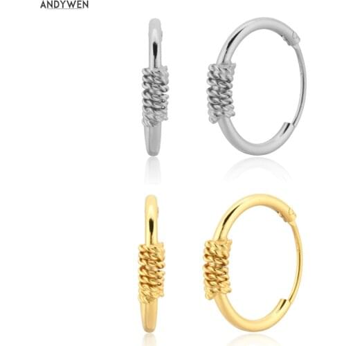 ANDYWEN 925 Sterling Silver Geometric Irregular 11.5mm Hoop Huggies Handmade Earring Circle Piercing Clips Tiny Jewelry Women