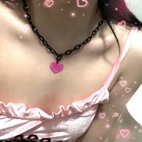 Cute Hip-hop Candy Acrylic Heart PinkNecklace for Women Men Choker Fashion Jewelry Mujer for Girls Gift