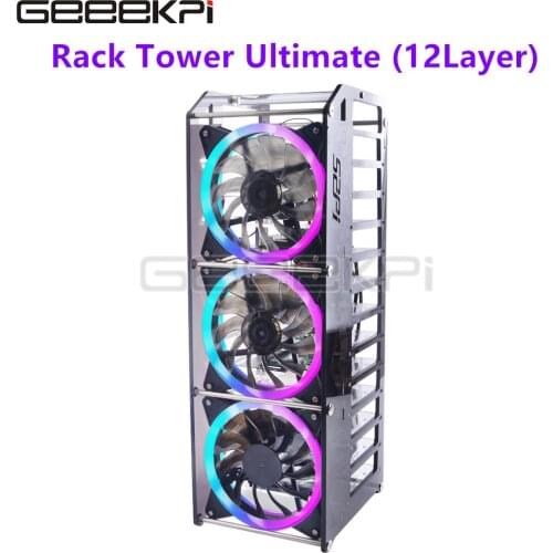 Rack Tower 12 Layer Acrylic Cluster Case Super Large Cooling Fan LED RGB Light for Raspberry Pi 4 B / 3 B + / 3 B / Jetson Nano