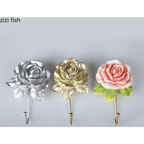 Embossed rose Resin Clothes Hanger Wall Mounted Coat Hook Decorative Key Holder Hat Scarf Handbag Storage Hanger Bathroom Rack