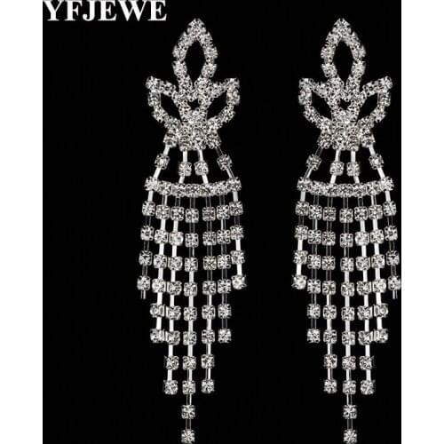 YFJEWE Fashion Jewelry Full Rhinestone Long Flower Earrings For Women Elegant Wedding Gifts for Girl E507