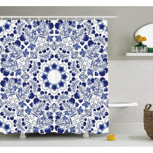 Flower Shower Curtain Middle Eastern Swirl Petals with Ethnic Ottoman Folk Art Effects Boho Arabesque Bath Curtains For Bathroom