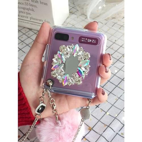 Fur Ball with Rope Folding Protective Sleeve for Samsung Galaxy Z Flip Cover for F7000 Samsung F7070 Cases