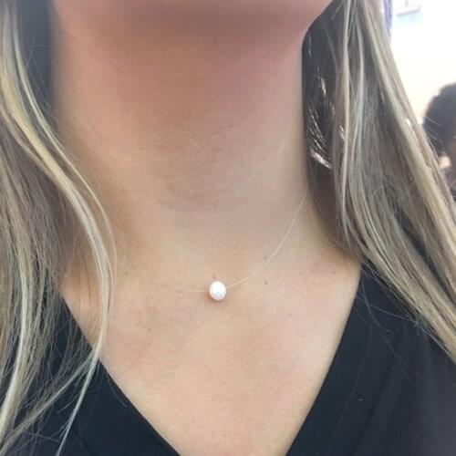 Pearl Clear Necklace. Clear String Pearl Necklaces. 8mm Floating Pearls, Illusion Invisible Cord Necklace Charm For Women MOM