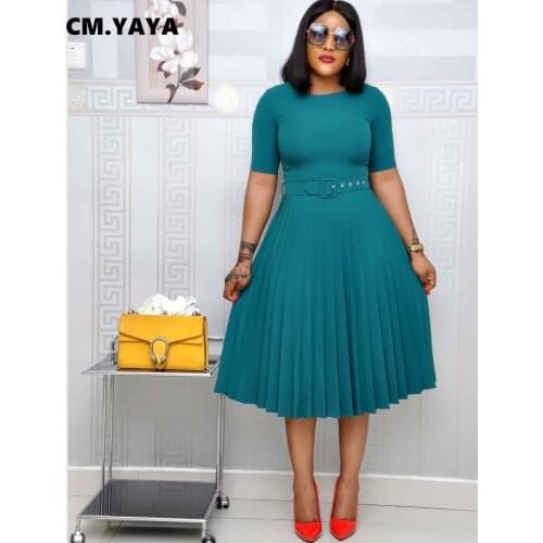 S-3XL Summer Midi Pleated Dress Short Sleeve Office Lady Africa Sashes Women Night Club Party Sexy Street Dresses Vestidos GL049