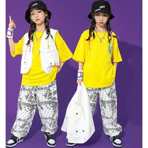 Hip-Hop Kids Street Dance Clothing Girls Vest Tops Fashion Pants White Modern Jazz Dancing Performance Outfit Kids Wear BL6273