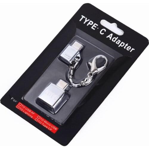 10sets Type C OTG 2pcs/Sets Micro USB Female to Type C USB Male OTG Adapter Charger Zinc Alloy Set Suit with Metal Lanyard
