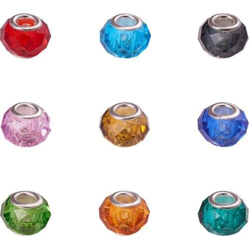 10Pcs Cut Faceted Round Core 5mm Big Hole Cut Faceted Spacer Glass Beads Fit European Original Pandora Charms Bracelet Bangle