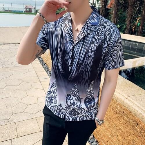 19 Summer New Style Short-sleeved Shirts Social Young Men Printed Shirts Retro-antique 2110-P55